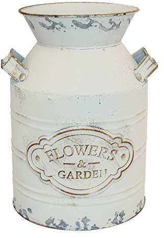 Fovasen Rustic Galvanized Milk Can Jug Vase - Metal Shabby Chic Primitive French Country Style Farmhouse Decorative Flower Holder for Living Room, Bedroom, Kitchen - 9.4