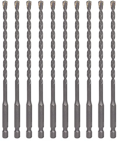 Sabre Tools 3/16 Inch x 6 Inch Masonry Drill Bit, Carbide Tipped 10-Pack for Concrete, Brick, Stone, 1/4” Hex Shank, Impact Performance (3/16” x 6”, 10)