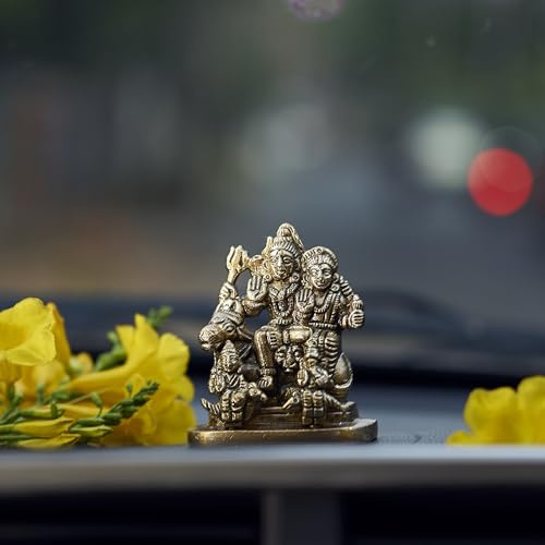 ESPLANADE Shiva Parvati i mässing – 5,7 cm | Mässing Shiv Parivar Shiva Bholenath Shankar Parvati Ganesh/Ganesha Nandi familj Murti Idol staty skulptur (liten storlek)