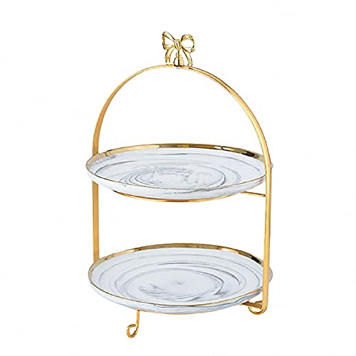 MAOTN 3 étages Assiette à gâteau en céramique, Supports à Desserts Portables en métal, Support à ​étages Plats de Service adaptés aux goûters, fêtes et Anniversaires,White2,Size