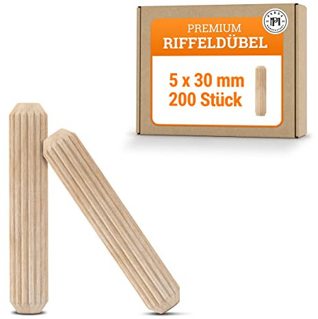 PARSA Manufactory - Tasselli in Legno di Faggio 5 mm x 30 mm, 200 Pezzi - Made in Germany - Set DIN68150 di Alta Qualità, Su Misura, Senza Schegge, Naturale