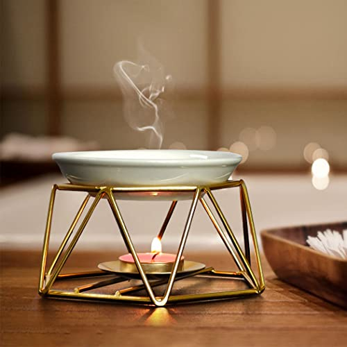 Violetpos Stilvoll Romantisch Ceramic Aroma Lamp Aroma Diffuser Tealight Candle Holder Oil Burner-Gold