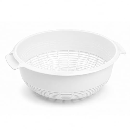 23cm Plastic Colander Basket White, Kitchen Strainer Bowl for Washing & Draining Vegetables, Fruits, Salad, Rice & Pasta, Lightweight Food Drainer
