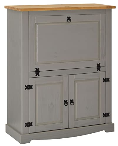 IDIMEX Weinschrank Tequila im Mexiko Stil, schöner Barschrank mit Klappfach und 2 Türen, praktische Hausbar aus Kiefer massiv in grau/braun