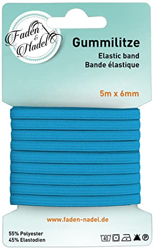 Faden & Nadel 6 mm Gummilitze : elastisches Gummiband, 10 m lang, bügelbar, blau/königsblau