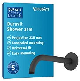 Duravit Universal Duscharm, Duscharmatur Wandbefestigung, Brausearm 210 mm, Duschbrause rund, Schwarz Matt