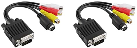 Mobestech 2pcs Vga to S-video Converter Cable for Laptop Tv Computer Splitter Connect Laptop to Tv Video Audio Cable