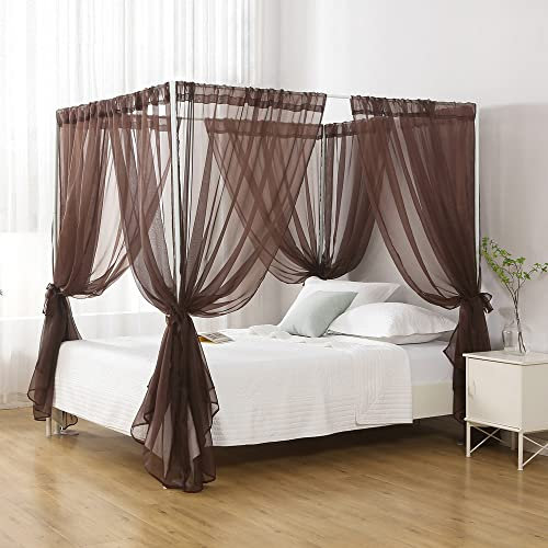 WANFASO Betthimmel für Queen-Size-Bett, Chiffon-Prinzessinnen-Baldachin für Mädchenbett, Betthimmel für Erwachsene (Kaffee)