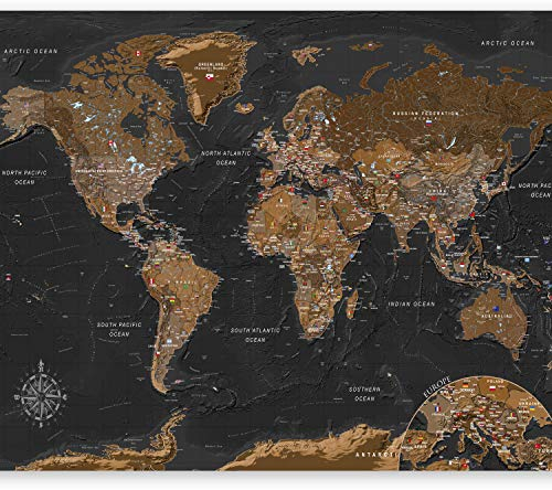 murando - Fototapete Premium-Vlies Weltkarte 350x256cm - Foto Tapete Wohnzimmer Moderne Vliestapete XXL Wandtapete Motivtapeten Bildtapete 3d Effekt Wand Dekoration Flur Welt Karte mit Flaggen