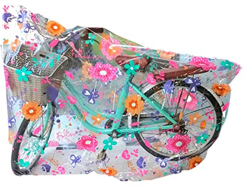 Bike Cover, Cute Clear Outdoor Storage Waterproof Bicycle Covers Heavy Duty Ripstop Material, Protection for All Types of Bicycles, Plus UV Protector Saddle Cover (For Two Bikes (Purple Butterflies))
