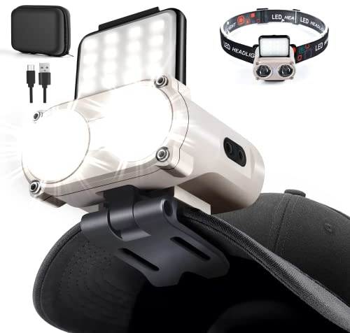Hopedone LED Hard Hat Light, 800Lumens Rechargeable Dimmable Clip on Cap Lights, 180°Adjustable Hat Flashlight Headlamp Waterproof for Running, Camping, Hunting, Cycling, Emergency
