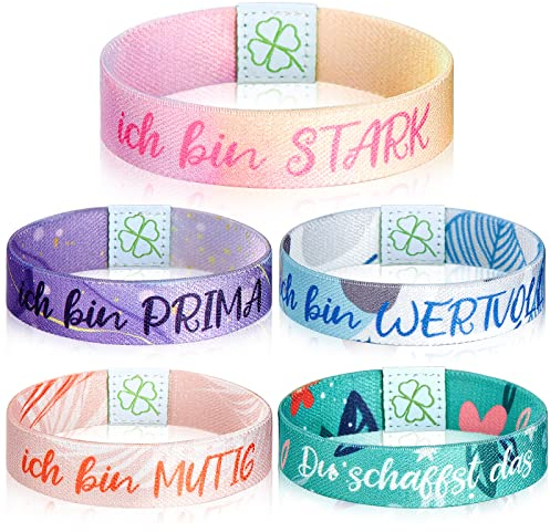 Marsui 5 Stück Motivation Sarmbänder Mit Glaubenssätzen 18 cm Inspirierende Armbänder Aus Polyester Bunte Armbänder Mit Sprüchen Für Damen Herren Freunde Party Mitgebsel Geschenke, 5 Stile