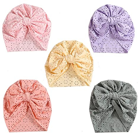 LIUPUUDLY 5 Stück Baby Turban Mütze Niedlichen Weiche Beanie Mütze mit Bogen Turban Babymütze für Infant Kleinkind (#2)