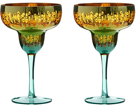 ARTLAND - Copas para margaritas Fiesta - Coloridas y eclécticas - Juego de copas para cócteles - Cristalería hecha a mano - Juego de 2