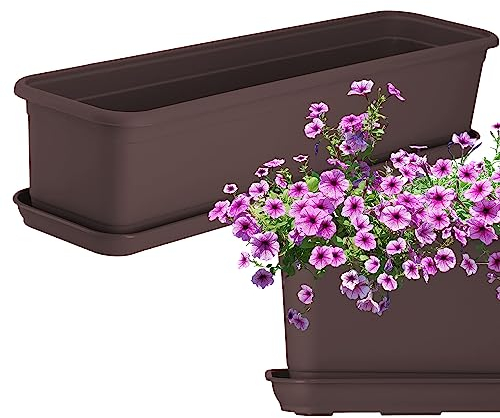 KADAX Fioriera 60 cm marrone con sottovaso – Fioriera da balcone in plastica per interni ed esterni, vaso da fiori per balcone, terrazza, davanzale