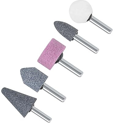 CoCud 5Stk Schleifstein Spitzen Set 6mm Schaft Schleif Rad Polier Kopf Bit | Nickel Plattiert Kohlenstoff Stahl, Für Rotations Werkzeuge