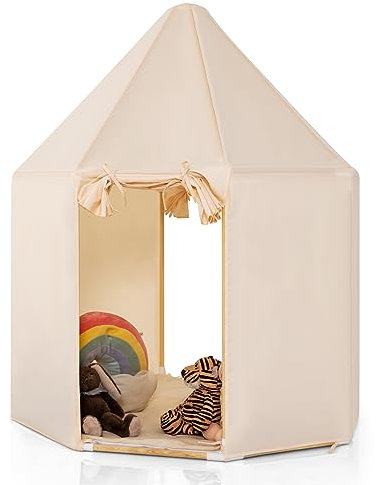 COSTWAY Kids Play Tent, Large Playhouse with 2 Doors, Thick & Washable Mat, Indoor Outdoor Toddler Castle Tents for Children Boys & Girls Gift