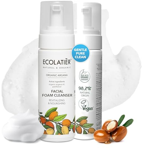 Gesichtsreinigungsschaum Revitalisierend & Nährend mit Organischem Arganöl – 98.2% natürliche Inhaltsstoffe, vegan, Reinigungsschaum Gesicht für Damen & Herren - 150 ml - Ecolatier