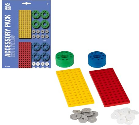 Plus-Plus 3966 Bauplatten und Räder Rot & Gelb, Zubehör, 30 Teile | Geniales Konstruktionsspielzeug, Kreativ-Bausteine für Kinder ab 5 Jahren