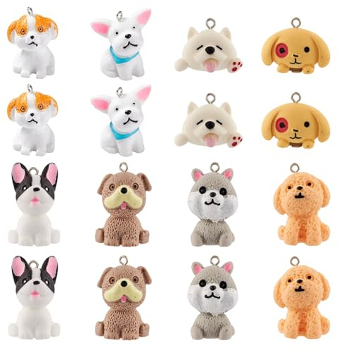 Sparkeads 16 dijes de perro colgantes de resina opaca para llaveros, figuras miniatura de perro, adornos manualidades, collares, aretes, pulseras, joyería