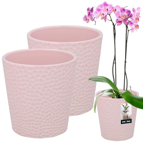 KOTARBAU® 2er Set Blumentopf Rosa Glasiert - ⌀ 9,5 cm Höhe: 11 cm - Keramik Orchideentopf - Modern Für Zimmerpflanzen
