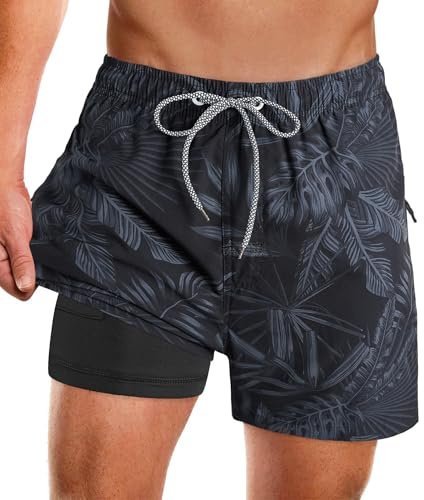 APTRO Short de bain pour homme avec poches zippées 2 en 1 à séchage rapide avec doublure de compression 02
