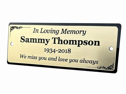 Memorial Bench Plaque, Memorial Plaques, Pets, Dog, Cats, Grave Garden Marker Spike Graveside, Personalised Gold or Silver Various Designs