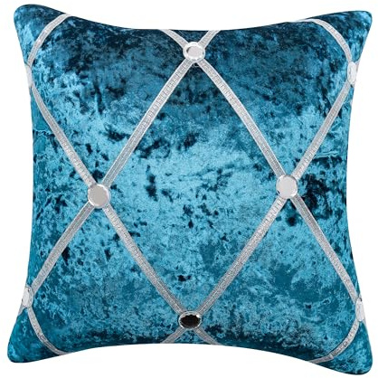 Anything 4 you Velvet Throw Pillow Covers Set of 2-45 x 45 cm (18 x 18 inch) Peacock blue Cushion Cover with Luxury Diamond Design and Invisible Zipper - Ideal for Living Room, Sofa & Bedroom