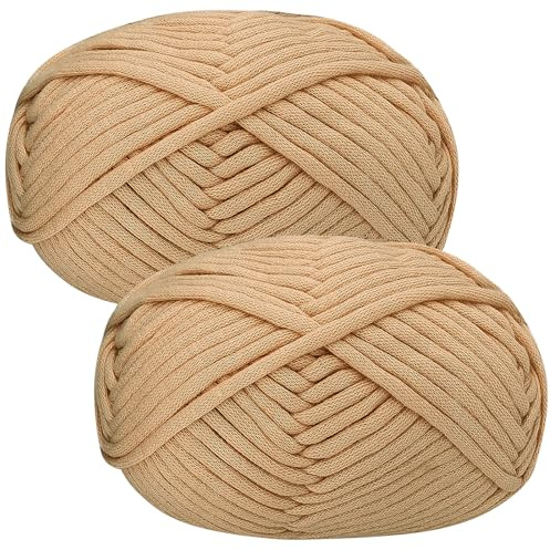 Tjockt garn för virkning, bomullsgarn tjock ull för virkning 2 x 50 g virkat garn för nybörjare amigurumi-garn, lätt virkad startsats kaki garn