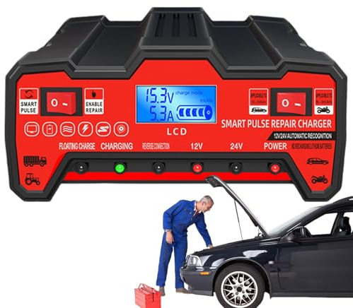 Cargador de batería inteligente - Cargador de batería para automóvil - Pantalla LCD Cargador de batería para automóvil Cargador de batería para barcos multiusos Cargador de batería para automóvil Cort