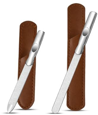 Lima per unghie professionale in acciaio inossidabile, lime per unghie in metallo a doppia faccia con manico antiscivolo, lima per unghie fine/grossa per manicure - Set di lime per unghie da 2 pezzi