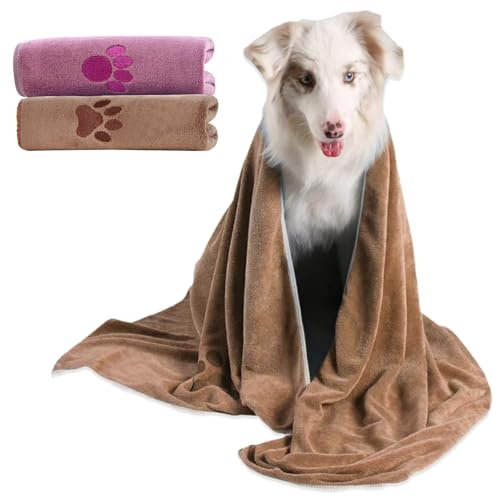 JSTHHTT 2 pcs Hundehandtuch, Mikrofaser-Handtuch, Saugstarker Bademantel Hund, Extra SaugfäHig und Schnell Trocknendes, Kuscheliger Hundebademantel für klein Hunde (braun/Rosa Anzug)