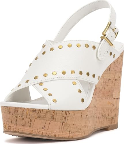 Vince Camuto Women's Ellna Cross-Band Wedge Sandal, Bianco, 7.5
