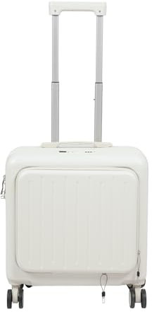 AUYART 18''Koffer mit Fronttasche, Boarding Koffer-USB Ladung Multifunktionales Gepäckfach mit vorne öffnender Klappe Mini Portable Reisegepäck Koffer für Boarding, Kurzreisen, Geschäftsreisen (Weiß)