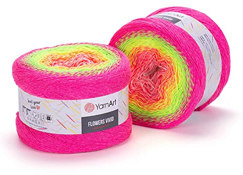 Yarn Art Flowers Vivid Yarn 507 - Ovillo de lana de 250 g, 1094 yardas, 55% algodón, 45% acrílico, multicolor, hilo fino, arcoíris, ganchillo, primavera, verano