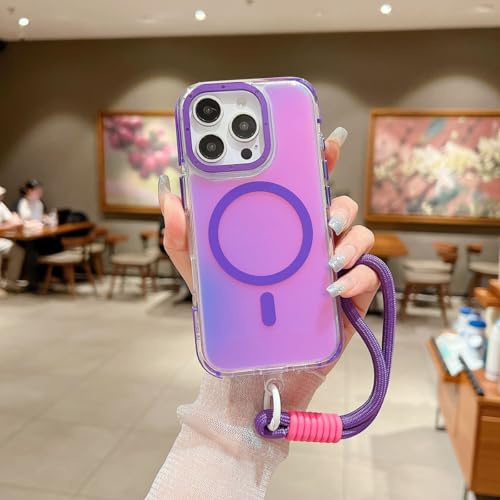 JYNCHDZ for iPhone 14 Pro Max Case Shockproof Magnetic iPhone 14 Pro Max Silicone Case Compatible with MagSafe Wireless Charging Stylish Slim Bumper Protective Cover with Wrist Strap, Purple