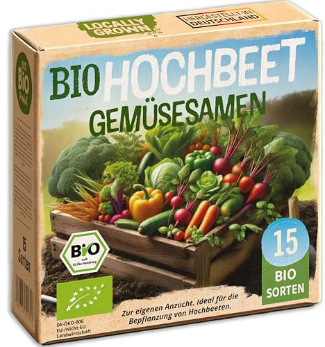 Bio Hochbeet Gemüsesamen Set, 15 Sorten, Samenfest und Keimstark, mit Aussaatkalender und Ebook