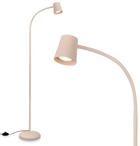 BRILONER - Stehlampe mit Fußtaster, schwenkbar, GU10, max. 9W, Leselampe, Wohnzimmerlampe, Schlafzimmer Deko, Deckenfluter, Standleuchte, Stehleuchte, Bogenlampe, 21x127,5 cm, Beige