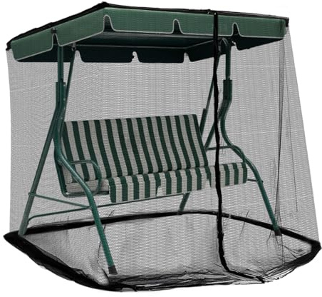 dellyy 3-Sitzer Moskitonetz mit Reißverschluss für Hollywoodschaukel, Gartenschaukel, Schaukelbank, Sitzpolster, Sonnendach, Terrasse und Garten, 125 cm x 205 cm, Schwarz