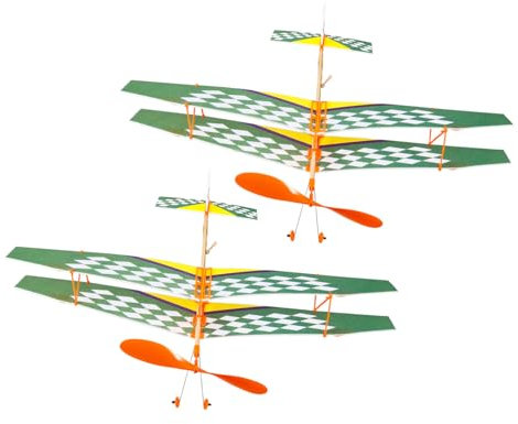 SOPOTUTU 2pcs Rubber Band Powered Glider Diy Model Kit Educational Toy for Boys and Girls Children Random Color Twin-wing Flight Plane Assembly Set