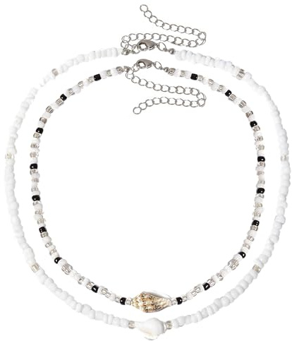 YEAMLTE Collar de Concha, Collar Conchas Mujer, Concha Colgante Collars, Collars de Playa, Joyas de Verano, Regalo de Cumpleaños y Vacaciones para Niños y Adultos (2PCS)
