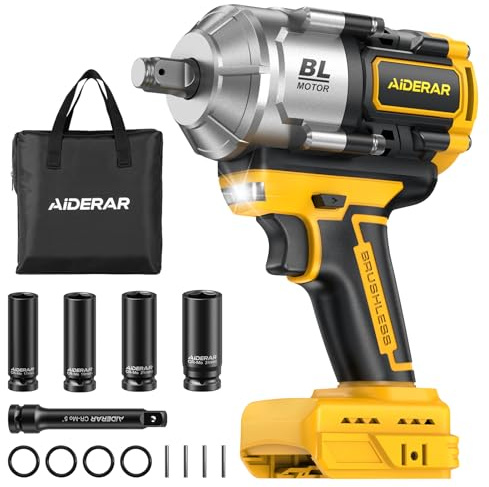 AIDERAR 20V Cordless Impact Wrench for DeWalt Battery, 1500Nm (1106 Ft-Lbs) 1/2 Brushless Impact Gun, 3-Speed High Torque Power Tool for Tire Removal, Rusted Bolts, Heavy Equipment(No Battery)
