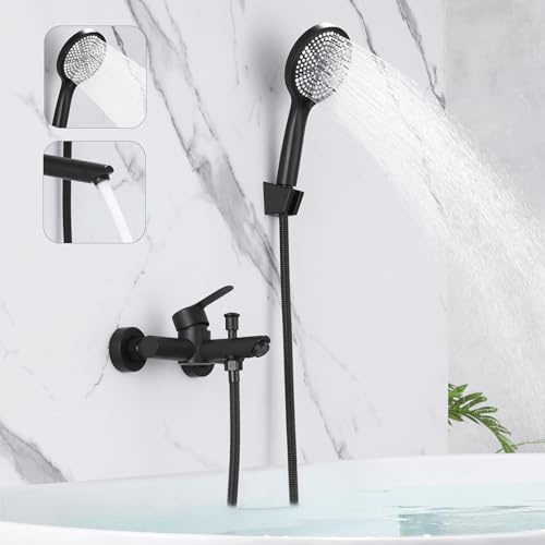 Mursche Badewannenarmatur Schwarz Badarmatur Badewanne - Dusche Armatur mit Brause Duscharmatur Einhebelmischer mit Handbrause 150mm Edelstahl Wasserhahn Einhebelmischer für Bad Badezimmer