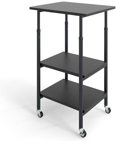 HOMASIS Carrello Porta Stampante a 3 Livelli, Porta Stampante con Ruote Bloccabili e Altezza Regolabile, Tavolino Industriale con Mensola per Fax e Scanner (Nero)