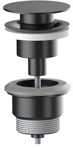 AQG - Desagüe para Lavabo - Válvula Clic-Clac para Lavabo - Tapón Plano - Compatible con Rebosadero y Sin Rebosadero - Alta Durabilidad (Gun Metal)