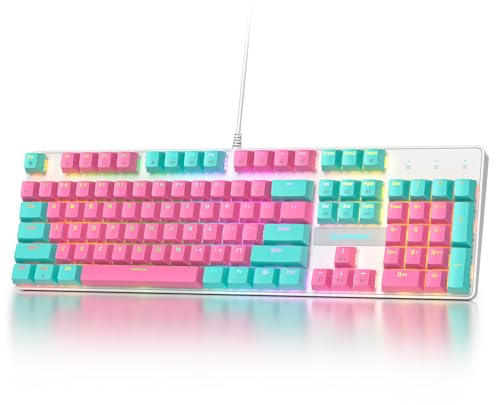 Vumilstek Cool Full-Size Mechanical RGB Keyboard, American QWERTY 104-Key Wired Quiet Gaming Keyboard Creamy Linear Red Switches Number Pad for Win/Mac PC Gamers&Typists(Miami)