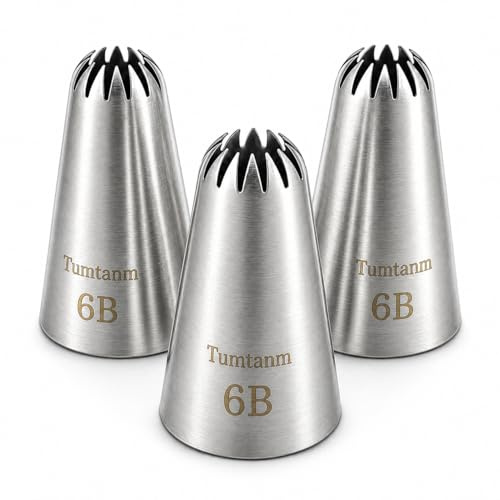 Tumtanm Piping Tips, 6B 3Pcs Large Icing Piping Tips Stainless Steel Seamless Set for Cupcakes Cake Decoration and Baker