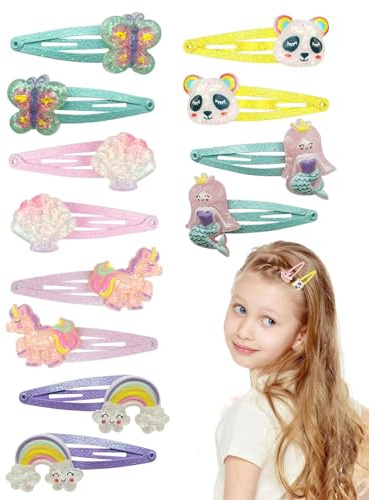 HUVZOR 12 Pcs Mollette per Capelli Bambina Ragazzina, Fermagli Capelli Colorati Fermaglio Brillanttino con Sirena Unicorni, Set Accessori Pinze per Capelli Donna Adolescenti