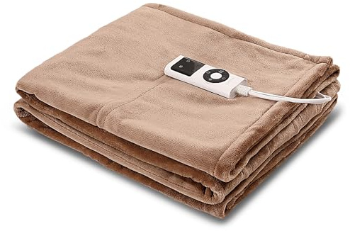 Elektrische Wärmedecke 180x120 cm Braun – Beheizte Oberdecke mit 9 Heizstufen, Schnellaufheizung & Timer – Kuschelige Heizdecke mit automatischer Abschaltung, Überwurfdecke für Sofa & Bett