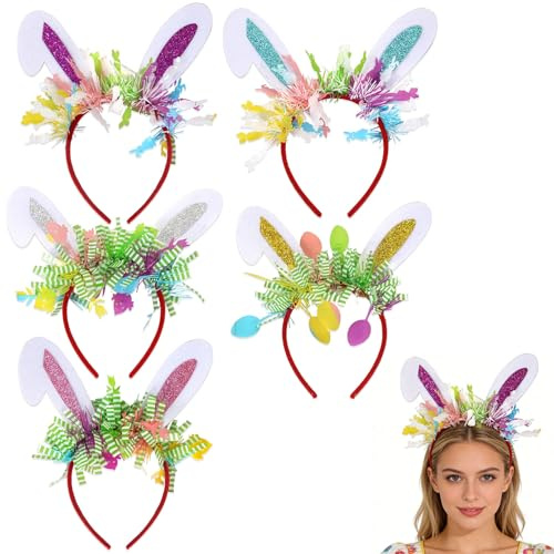 5 diademas de orejas de conejo, coloridas diademas de conejo, ligeras y cómodas de llevar, accesorio de decoración de Pascua, orejas de conejo para decoración de Pascua, fiestas de conejo, cumpleaños